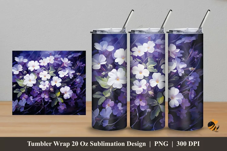 Glowing Flowers Tumbler Wrap Sublimation Design 5