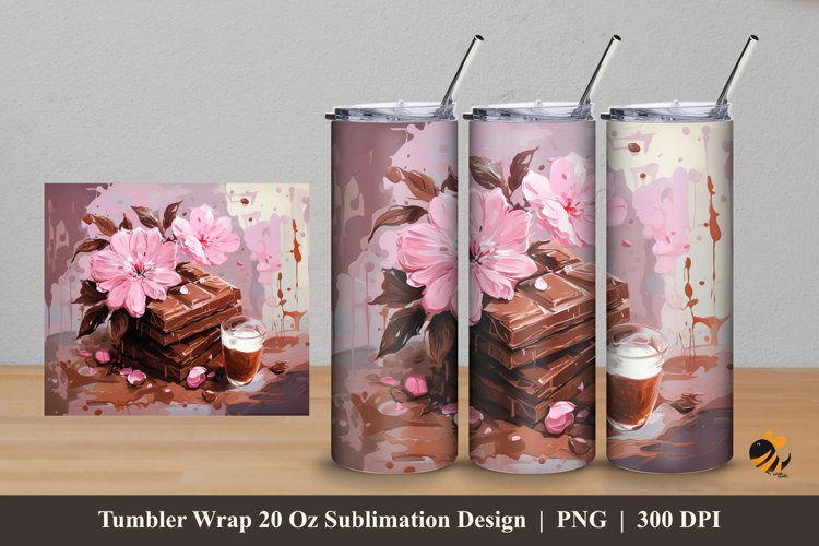 Chocolate and Flower Tumbler Wrap Sublimation Design 5 example image 1