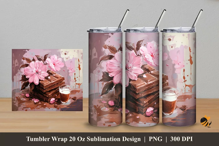Chocolate and Flower Tumbler Wrap Sublimation Design 5