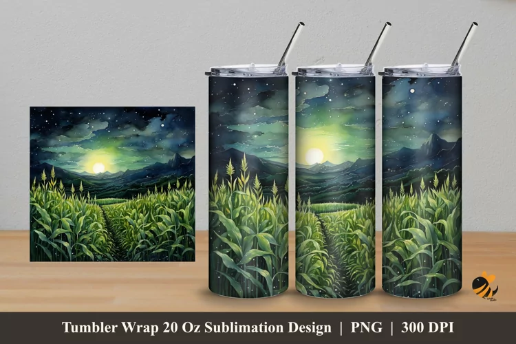 Field At Night Tumbler Wrap Sublimation Design 5