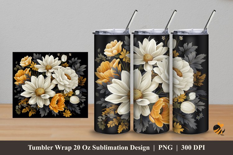 Floral Illustration Tumbler Wrap Sublimation Design 5 example image 1