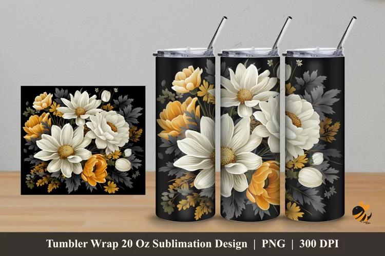 Floral Illustration Tumbler Wrap Sublimation Design 5