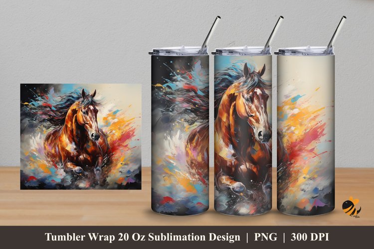 Horse Color Tumbler Wrap Sublimation Design 5 example image 1