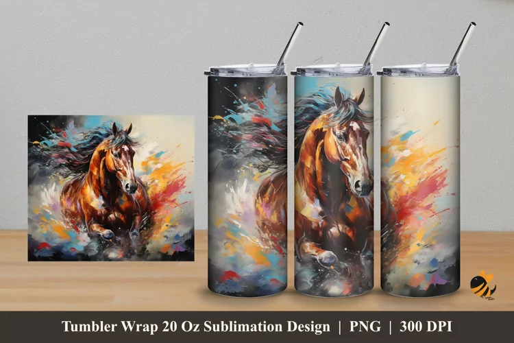 Horse Color Tumbler Wrap Sublimation Design 5