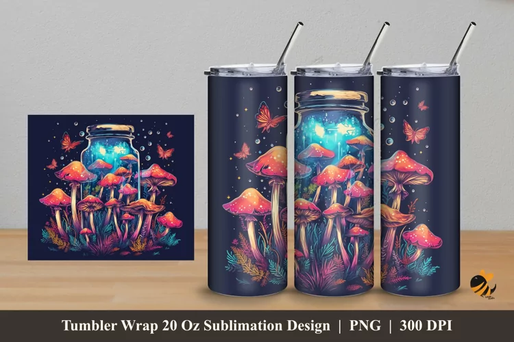 Mushroom Jar Tumbler Wrap Sublimation Design 5