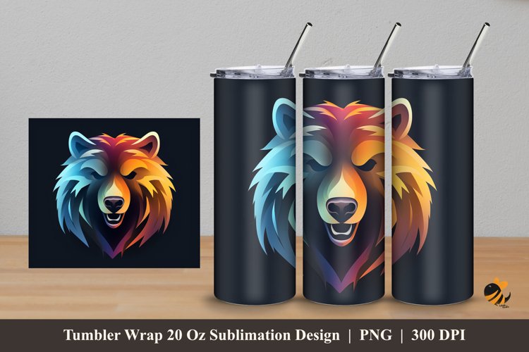 Bear Illustration Tumbler Wrap Sublimation Design 5 example image 1