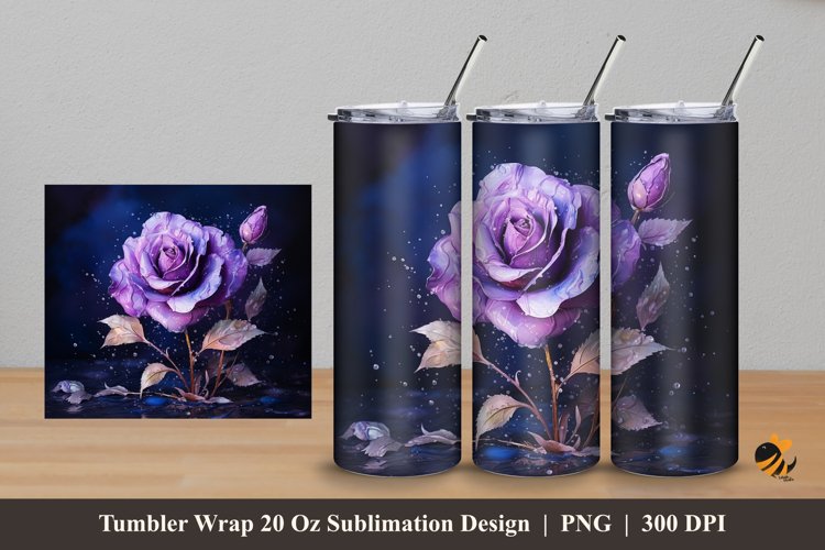 Realistic Purple Rose Tumbler Wrap Sublimation Design 5 example image 1