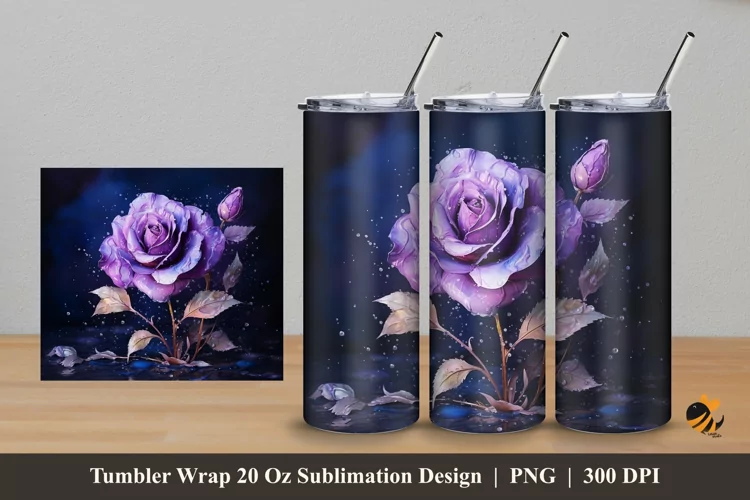 Realistic Purple Rose Tumbler Wrap Sublimation Design 5