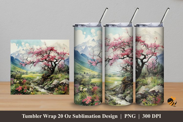 Painting Nature Tumbler Wrap Sublimation Design 5 example image 1