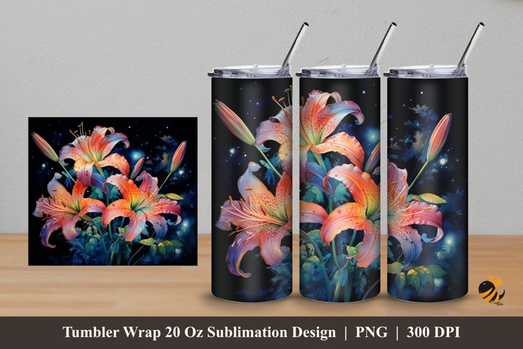 Wild Lily Tumbler Wrap Sublimation Design 5 example image 1