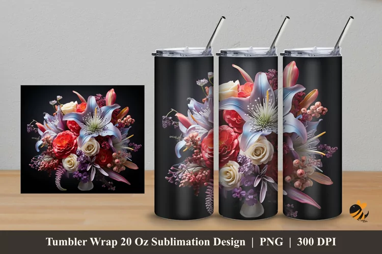 Wedding Flower Tumbler Wrap Sublimation Design 5