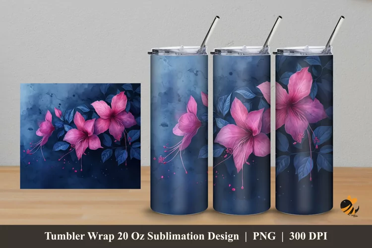 Ink Splash Flower Tumbler Wrap Sublimation Design 5