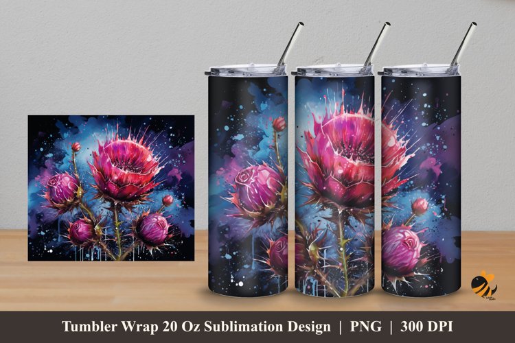 Thistle Flower Tumbler Wrap Sublimation Design 5