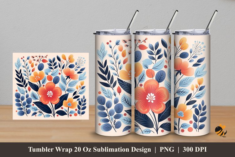 Classic Flowers Tumbler Wrap Sublimation Design 5 example image 1