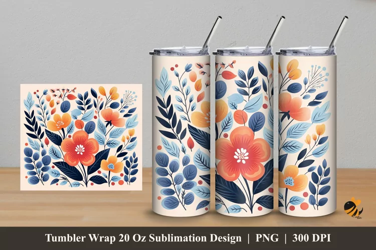 Classic Flowers Tumbler Wrap Sublimation Design 5