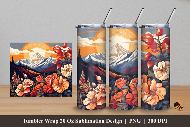 Mountain Garden Tumbler Wrap Sublimation Design 5 example image 1
