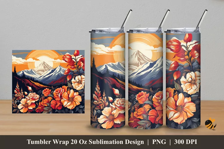 Mountain Garden Tumbler Wrap Sublimation Design 5