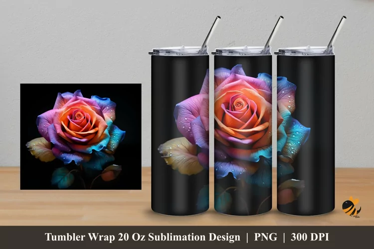Rose Colorful Tumbler Wrap Sublimation Design 5