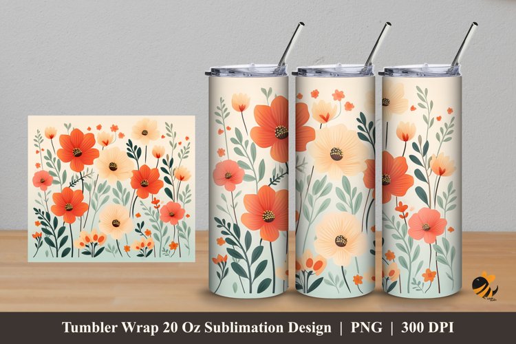 Retro Flowers Tumbler Wrap Sublimation Design 5