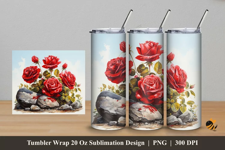 Rock Roses Tumbler Wrap Sublimation Design 5