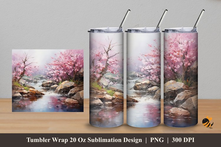 Sakura River Tumbler Wrap Sublimation Design 5