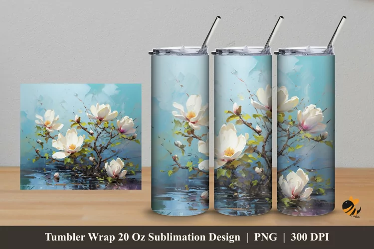Magnolia Spring Flowers Tumbler Wrap Sublimation Design 5