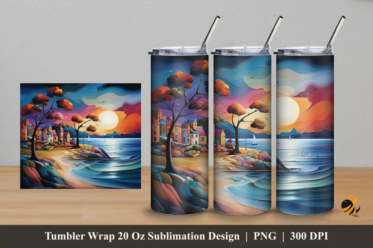Lake Villa Tumbler Wrap Sublimation Design 5