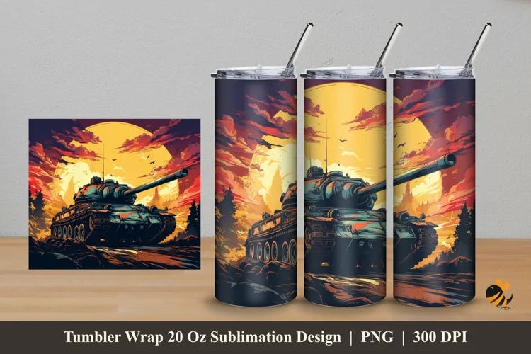 World War Tank Tumbler Wrap Sublimation Design 5