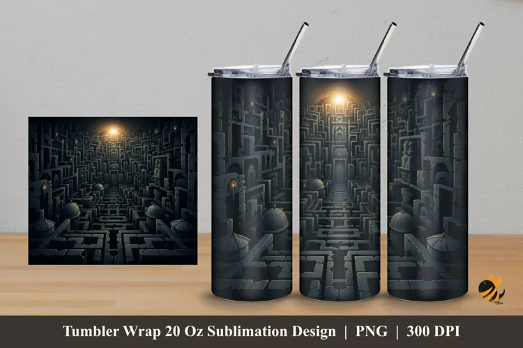 Dark Labyrinth Tumbler Wrap Sublimation Design 5