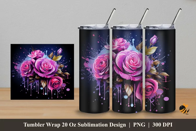 Wet Rose Tumbler Wrap Sublimation Design 5