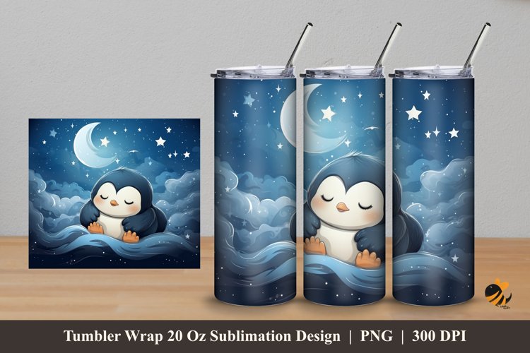 Penguin Starry Night Tumbler Wrap Sublimation Design 5