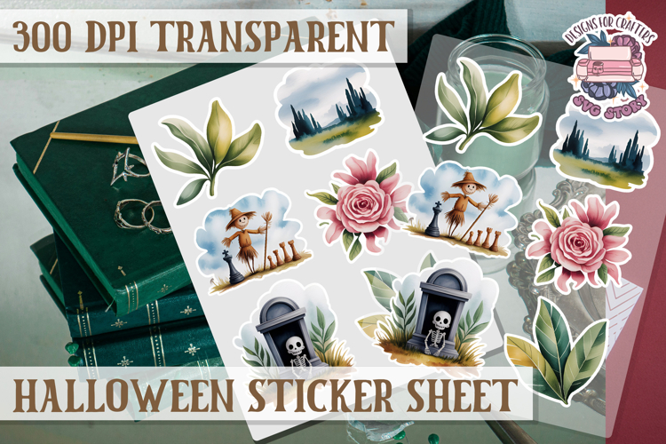 Halloween sticker sheet Creepy Scrapbook PNG Funny Skulls