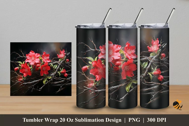 Flower Twigs Tumbler Wrap Sublimation Design 5