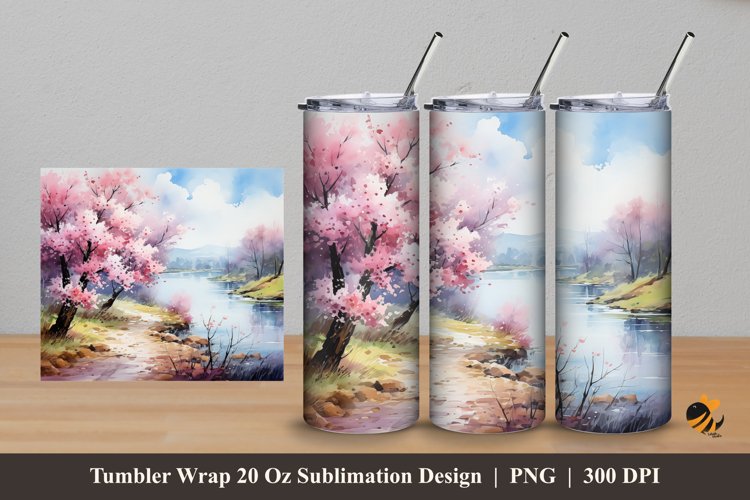 Misty River Tumbler Wrap Sublimation Design 5 example image 1