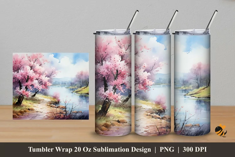 Misty River Tumbler Wrap Sublimation Design 5