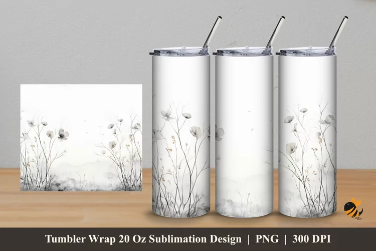 White Flower Tumbler Wrap Sublimation Design 5