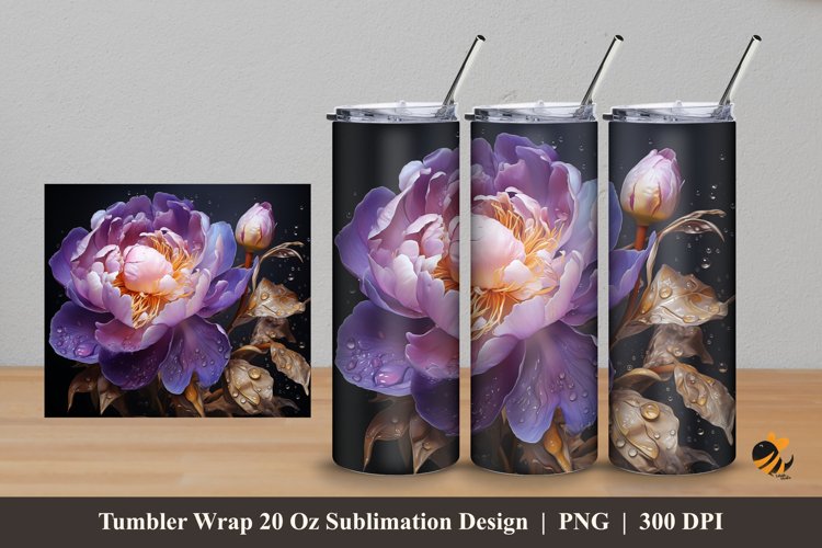 Peony Flower Tumbler Wrap Sublimation Design 5 example image 1