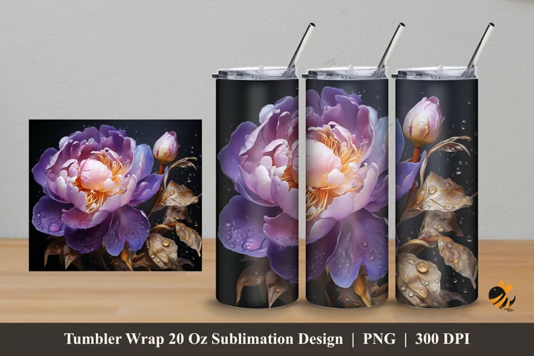 Peony Flower Tumbler Wrap Sublimation Design 5