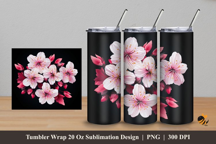 Blossom Flower Tumbler Wrap Sublimation Design 5 example image 1