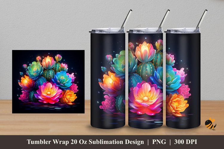 Colorful Cactus Tumbler Wrap Sublimation Design 5