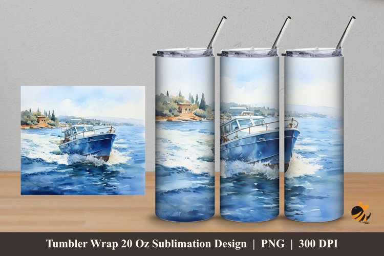 Speedboat Tumbler Wrap Sublimation Design 5