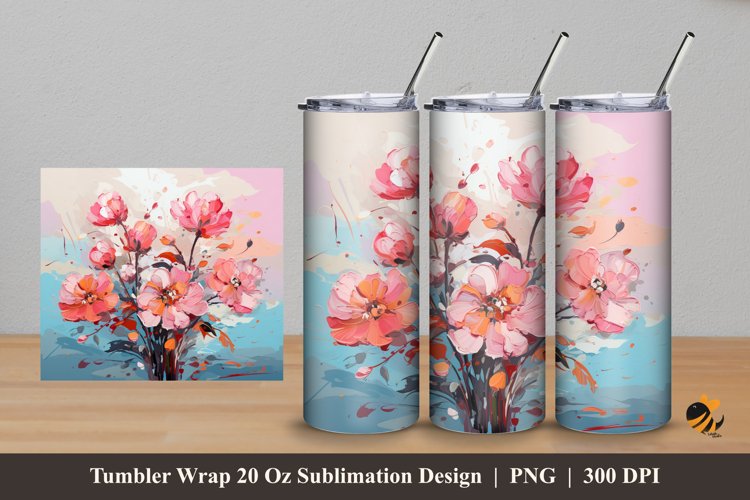 Oil Painting Flower Tumbler Wrap Sublimation Design 5 example image 1