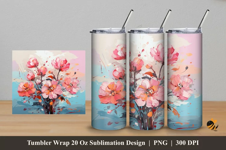 Oil Painting Flower Tumbler Wrap Sublimation Design 5