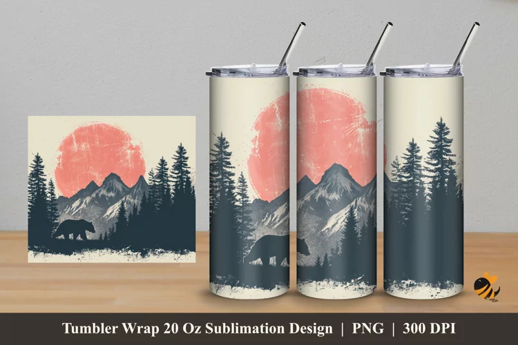Bear In The Forest Tumbler Wrap Sublimation Design 5