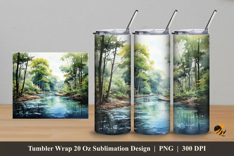 River Forest Tumbler Wrap Sublimation Design 5