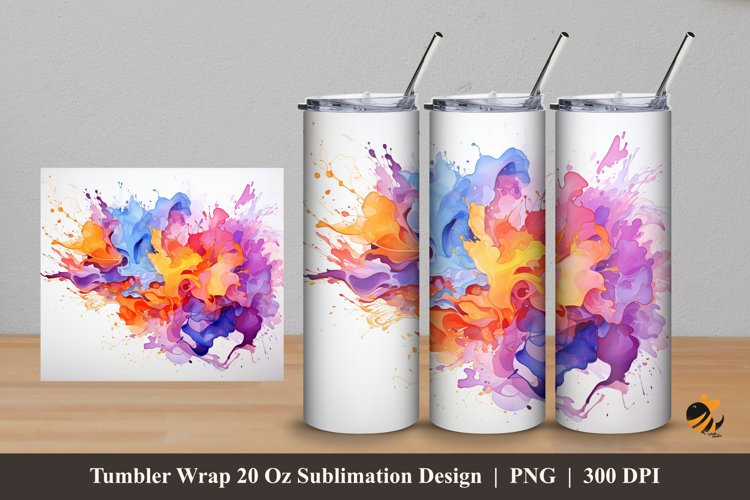 Splash Watercolor Tumbler Wrap Sublimation Design 5 example image 1