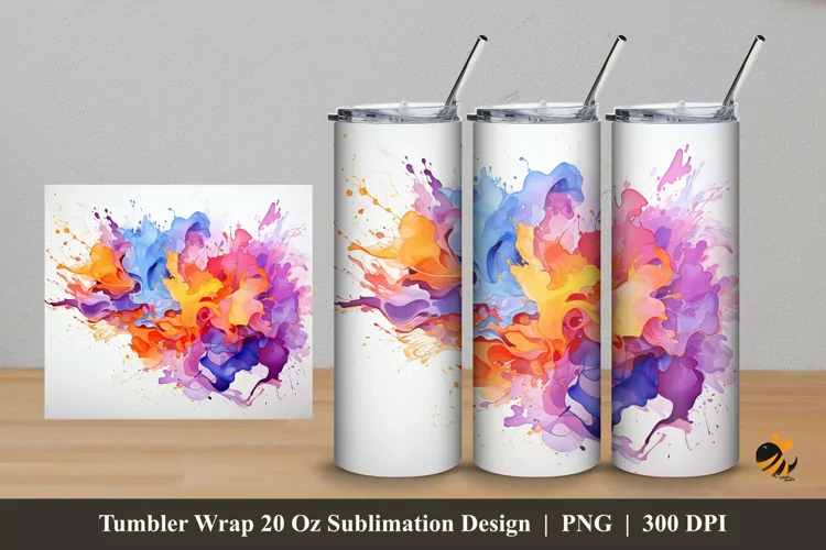 Splash Watercolor Tumbler Wrap Sublimation Design 5