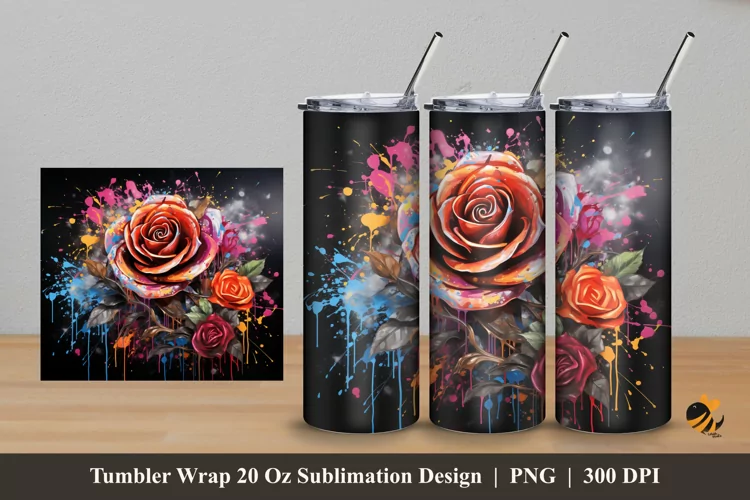 Airbrush Rose Tumbler Wrap Sublimation Design 5