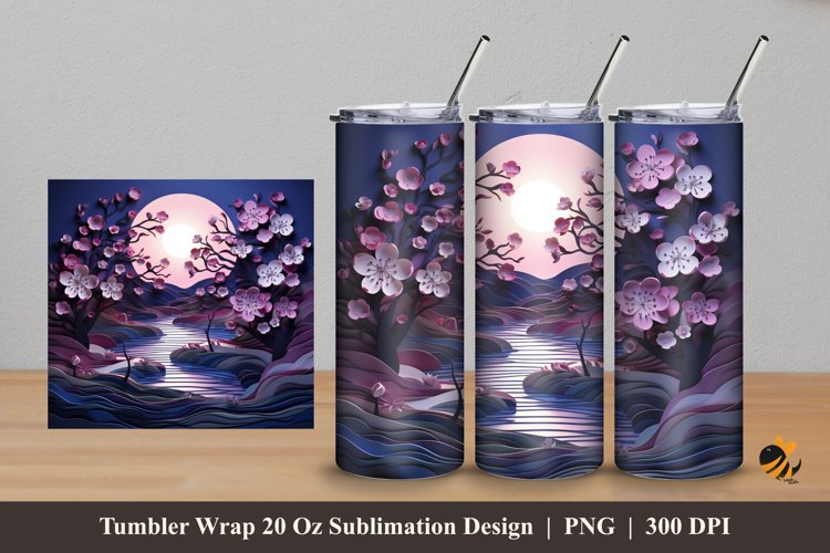 Sakura At Night Tumbler Wrap Sublimation Design 5