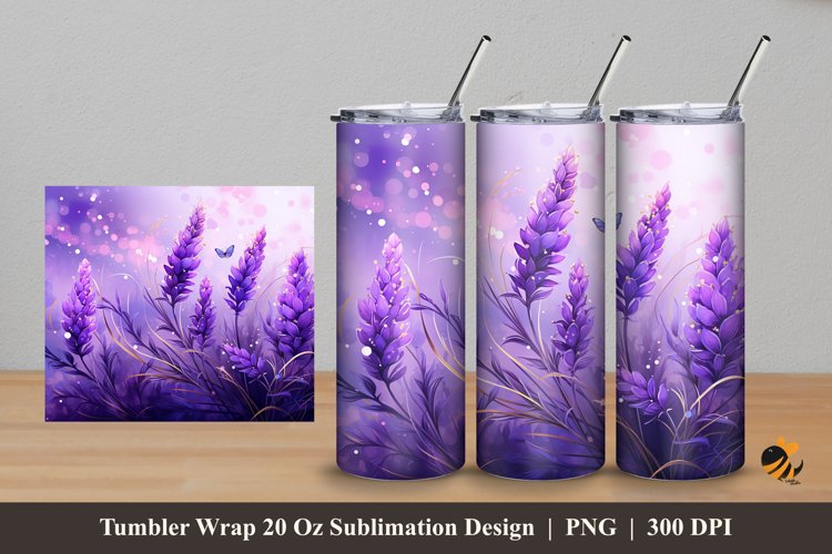 Lavender Floral Tumbler Wrap Sublimation Design 5 example image 1